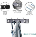 4 Double Nickel Coat Hooks on Grey Wooden Board – Wall or Door Mountable
