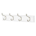 Quality Heavy Duty 4 Double Coat Hooks Wall Or Door Mountable White Wooden Board -