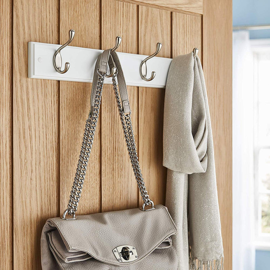 White Wooden Coat Rack – 4 Double Hooks, Wall or Door Mountable